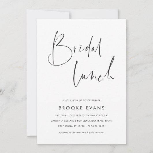 Simple Minimalist Script Bridal Lunch Kaart (Voorkant)
