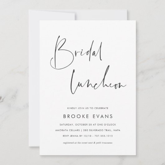 Simple Minimalist Script Bridal Luncheon Kaart (Voorkant)