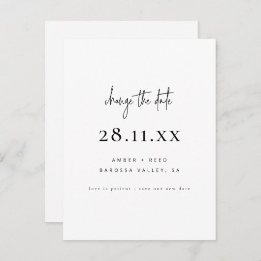 Simple Minimalist Script Font Wijzig de datum Aankondigingskaart (Voorkant / Achterkant)