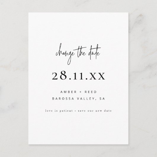 Simple Minimalist Script Font Wijzig de datum Aankondigingskaart (Voorkant)