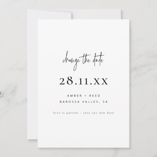 Simple Minimalist Script Font Wijzig de datum Save The Date (Voorkant)
