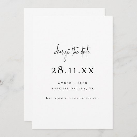 Simple Minimalist Script Font Wijzig de datum Save The Date (Voorkant / Achterkant)