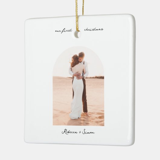 Simple Minimalist Script Photo Boho Arc Keramisch Ornament (Links)