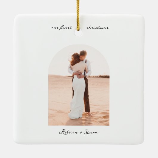 Simple Minimalist Script Photo Boho Arc Keramisch Ornament (Achterkant)