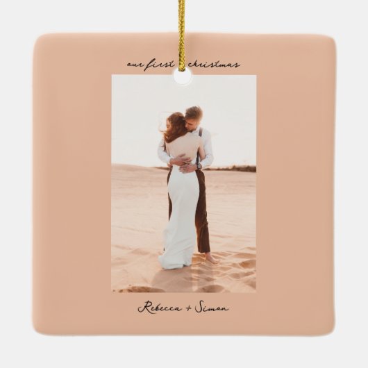 Simple Minimalist Script Photo Keramisch Ornament (Achterkant)