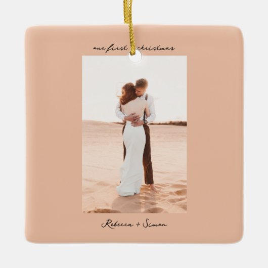 Simple Minimalist Script Photo Keramisch Ornament (Voorkant)