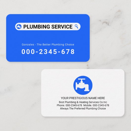 Simple Minimalist Searching Plumber Service Visitekaartje (Voorkant / Achterkant)