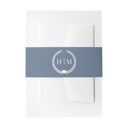 Simple Minimalist Slate Blue Monogram  Uitnodigingen Wikkel (Voorkant Voorbeeld)