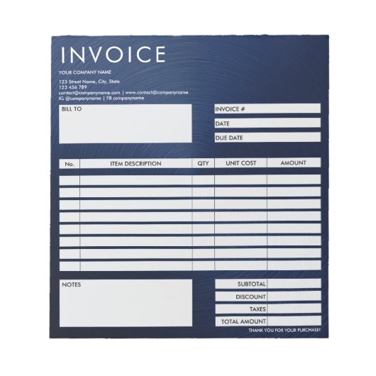 Simple Minimalist Small Invoice Form Business Logo Notitieblok (Voorkant)