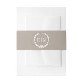 Simple Minimalist Taupe Linen Brown Monogram  Uitnodigingen Wikkel