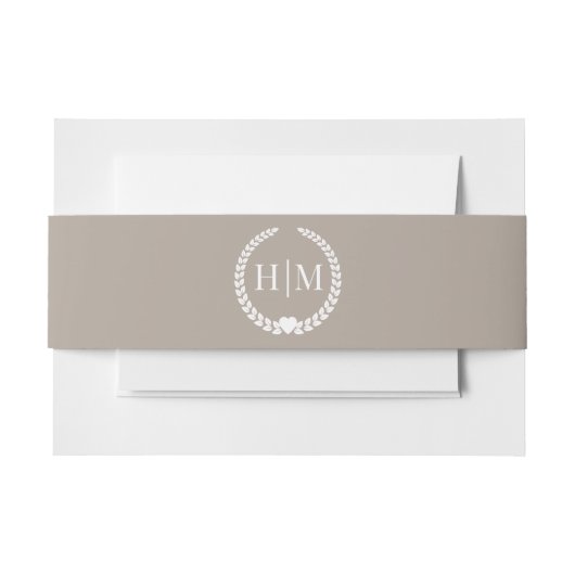 Simple Minimalist Taupe Linen Brown Monogram Uitnodigingen Wikkel (Voorkant Voorbeeld)