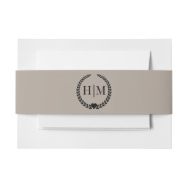 Simple Minimalist Taupe Linen Brown Monogram Uitnodigingen Wikkel