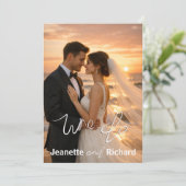 Simple Minimalist Wedding Sunset Beach Flat Card (Staand voorkant)