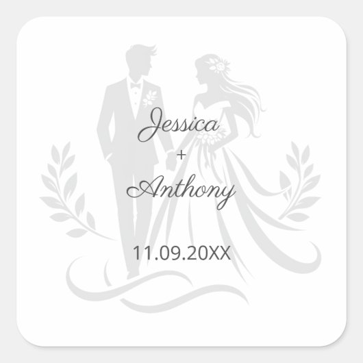 Simple Minimalistc Elegant Custom Name Wedding Vierkante Sticker (Voorkant)
