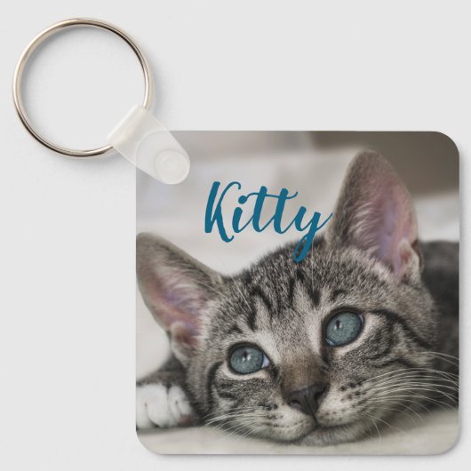 Simple Minimalistic Custom Pet Name and Photo  Sleutelhanger (Voorkant)