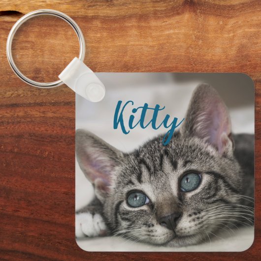 Simple Minimalistic Custom Pet Name and Photo  Sleutelhanger (Voorkant)