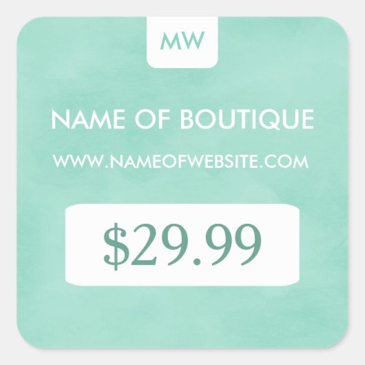 Simple Mint Chic Boutique Monogram Prijs Labels (Voorkant)