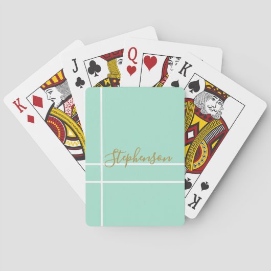 Simple mint green minimalist custom name pokerkaarten (Achterkant)