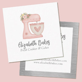 Simple Mixer Floral Cake Bakery Business Card Vierkante Visitekaartje