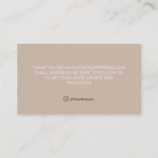 Simple Mocca Bedankt voor de aankoop Kaart Visitekaartje (Achterkant)