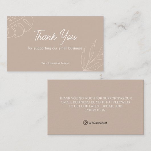 Simple Mocca Bedankt voor de aankoop Kaart Visitekaartje (Voorkant / Achterkant)