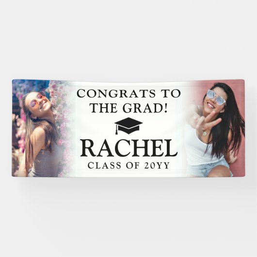 Simple Modern 2 Photo Congrates Afstuderen Spandoek (Horizontaal)