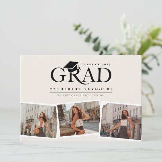 Simple Modern 3 foto's Afstuderen Aankondiging (Staand voorkant)