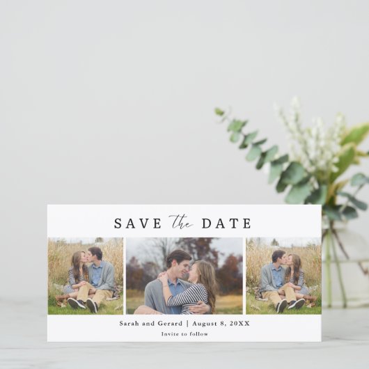 Simple Modern 3 Photo Wedding Save the Date (Staand voorkant)
