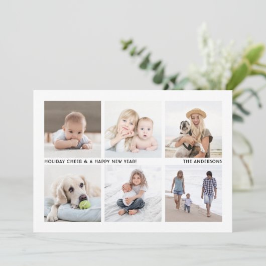 Simple Modern 6 Photo Collage Black and White Feestdagenkaart (Staand voorkant)