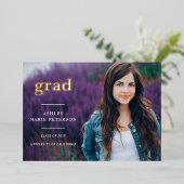 Simple Modern Afstudeerder Letters Gold Photo Afst Folie Uitnodiging (Staand Voorkant)