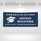 Simple Modern Afstudeerder Pet Navy Blue Graduatio Spandoek