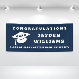 Simple Modern Afstudeerder Pet Navy Blue Graduatio Spandoek