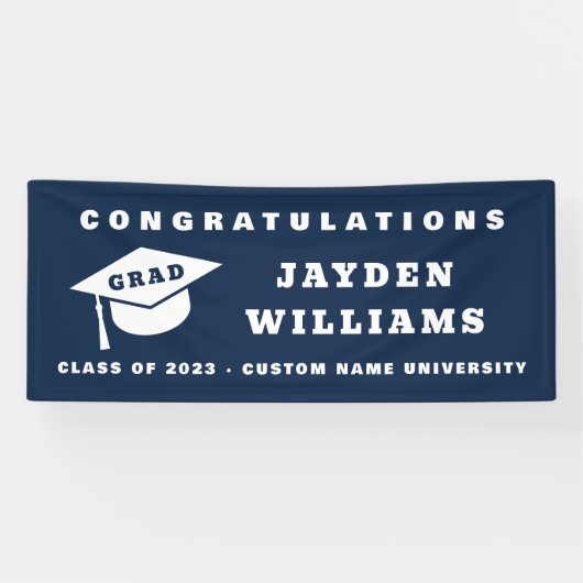 Simple Modern Afstudeerder Pet Navy Blue Graduatio Spandoek (Horizontaal)