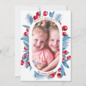 Simple Modern Arch Blue Holly Berries Foto Feestdagenkaart (Voorkant)