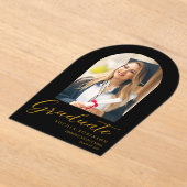 Simple Modern Arch Photo Gold Script Graduation  Acryl Uitnodigingen (Laagn)