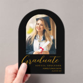 Simple Modern Arch Photo Gold Script Graduation  Acryl Uitnodigingen (Insitu (Draagbaar))