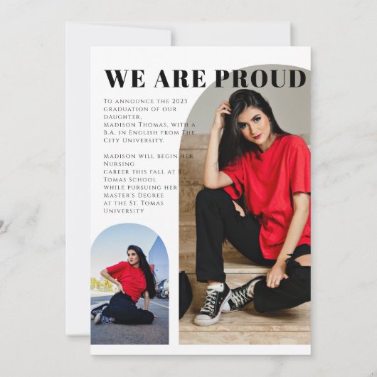 Simple Modern Arch Two Photo Afstuderen Aankondiging (Achterkant)