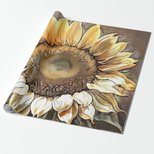 Simple Modern Art Sun Sunflower Collectie Cadeaupapier (Uitgerold)