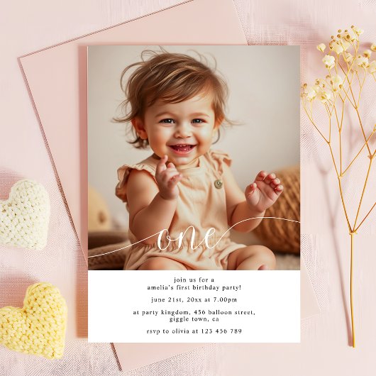 Simple Modern Baby's 1st Birthday Photo Kaart