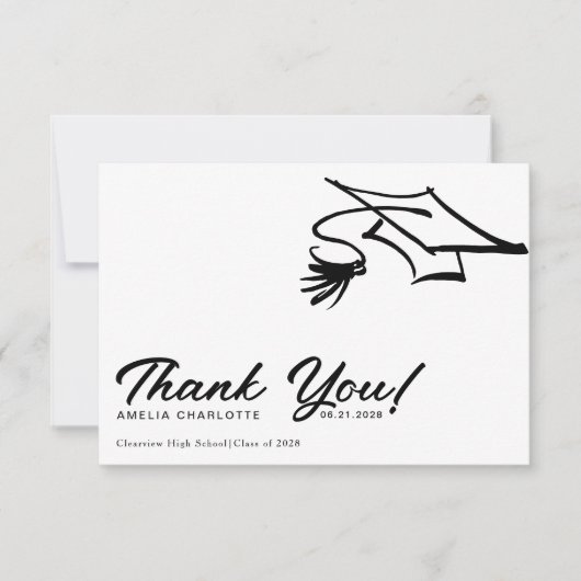 Simple Modern Black and White Graduation Bedankkaart (Voorkant)
