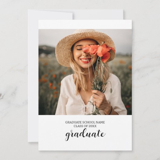 Simple Modern Black and White Photo Afstuderen Kaart (Achterkant)