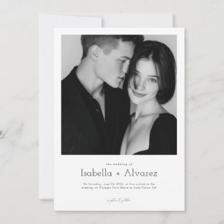 Simple Modern Black and White Photo Wedding Kaart