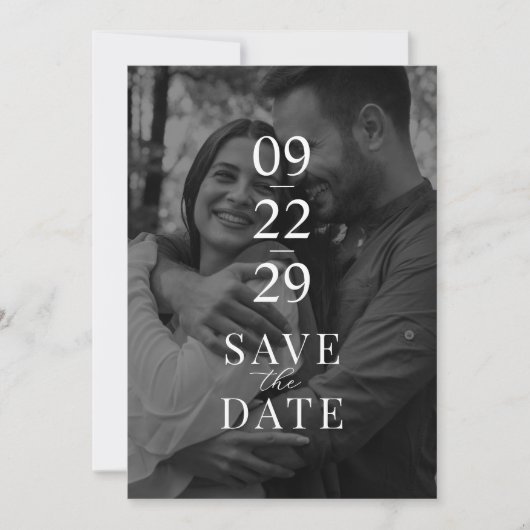Simple Modern Black and White Photo Wedding Save The Date (Voorkant)
