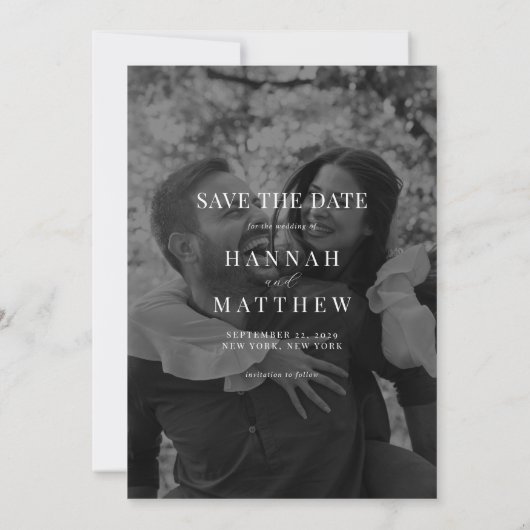 Simple Modern Black and White Photo Wedding Save The Date (Achterkant)