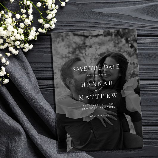 Simple Modern Black and White Photo Wedding Save The Date