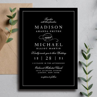 Simple Modern Black and White Wedding Invitation Feestdagenkaart