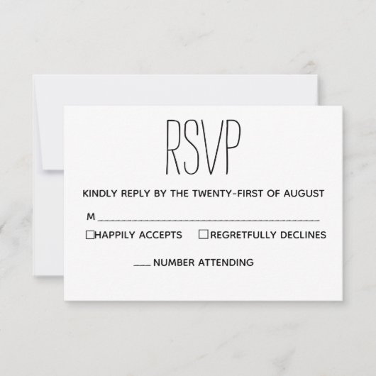 Simple Modern Black and White Wedding RSVP-kaart RSVP Kaartje (Voorkant)