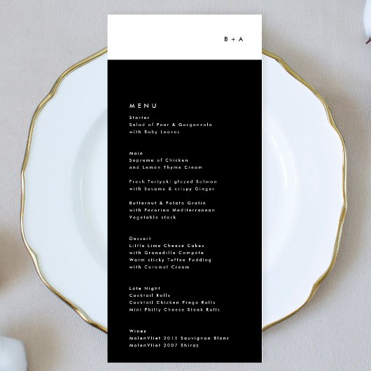 Simple Modern Black Stripe Monogram Weddenschap Me Menu