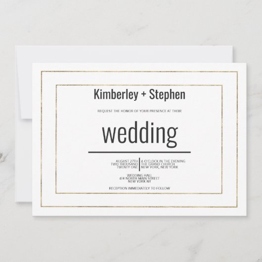 Simple modern black white gold typography wedding kaart (Voorkant)