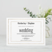 Simple modern black white gold typography wedding kaart (Staand voorkant)